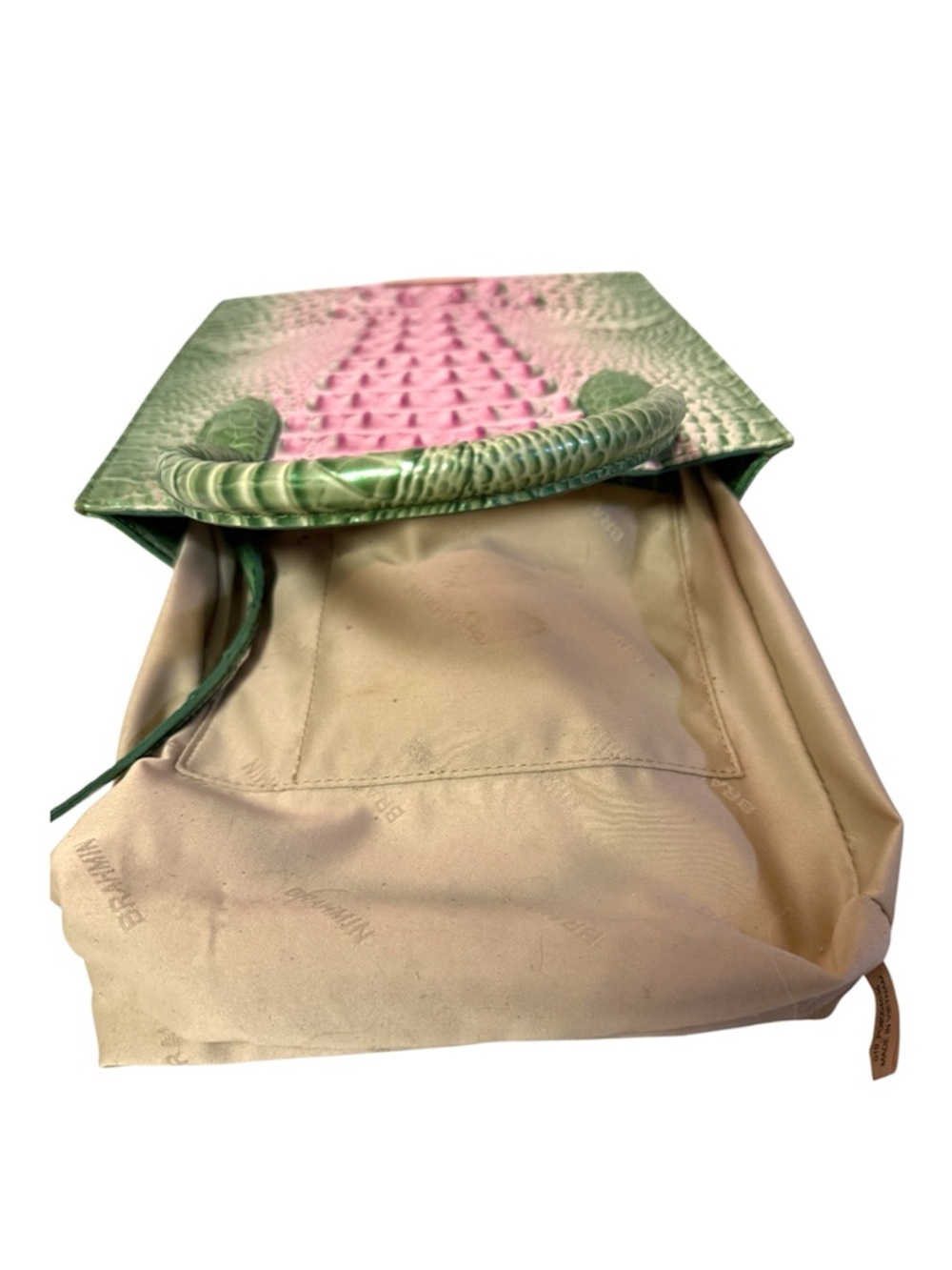 Brahmin Green & Pink Croc-Embossed Leather Tote & Wallet With Registration Card - Picture 8 of 15